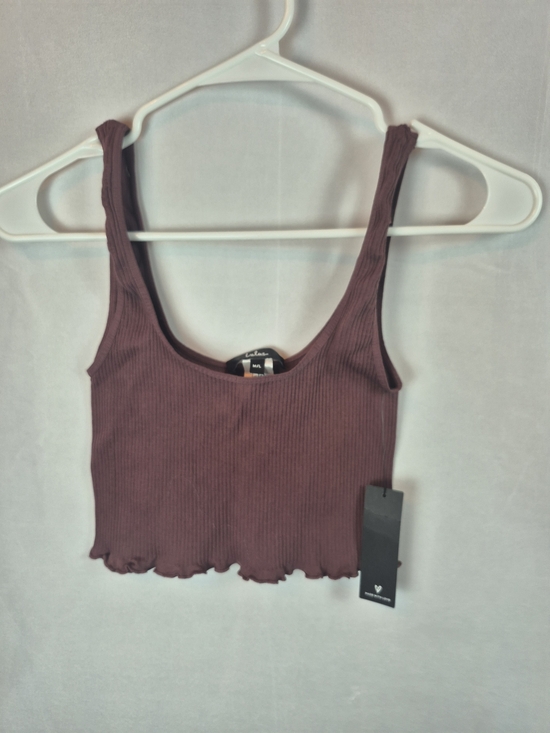 Lulus Tops - Lulu's Burgundy Ribbed Lettuce-Hem Crop Tank Size M/L